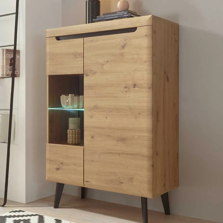 Hot Wohnen 90x134x40 Highboard mit Glaseinsatz 2-türig - Olcian