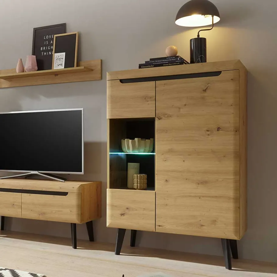 Hot Wohnen 90x134x40 Highboard mit Glaseinsatz 2-türig - Olcian