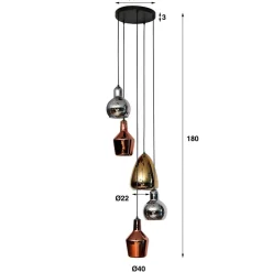 Online Wohnen 40x180x40 Hängeleuchte 5-flammig mit Glasschirmen - Yason