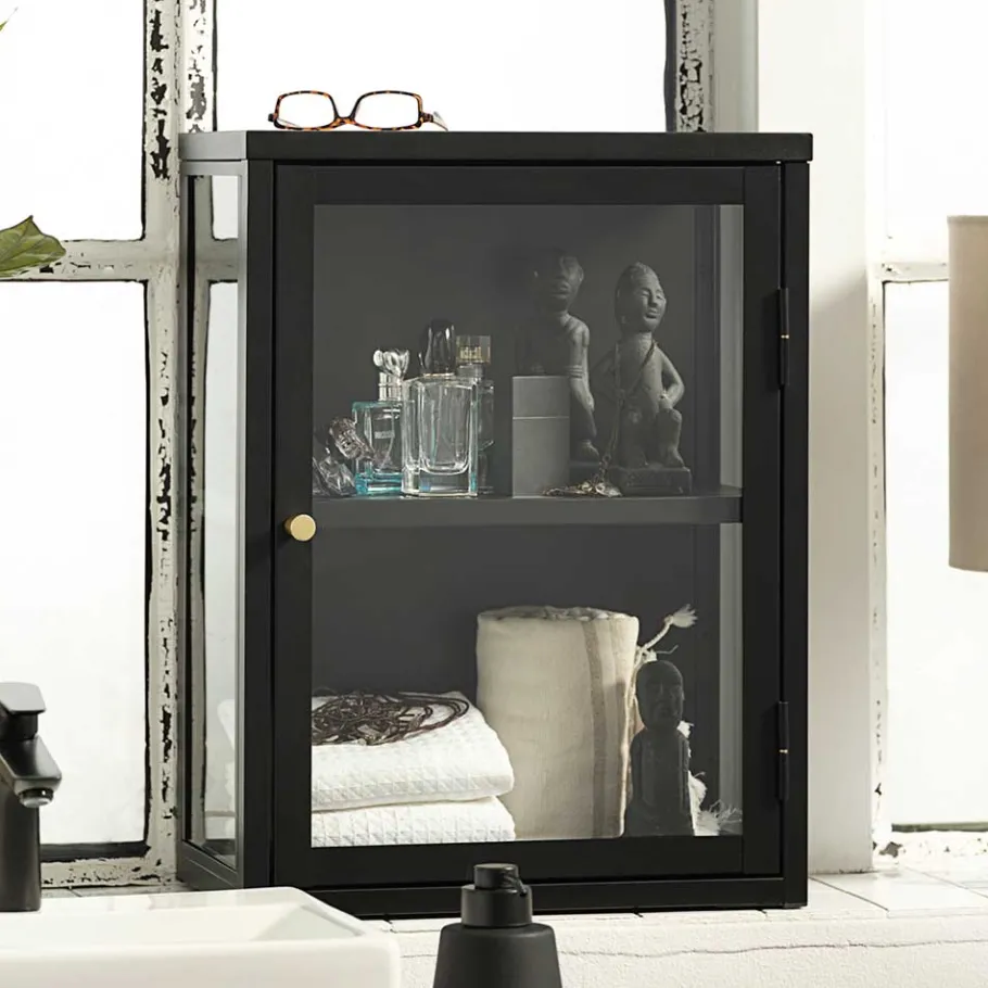 New Wohnen 45x60x25 Hängende Vitrine aus Metall in Schwarz - Butoaie