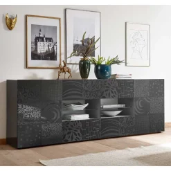 Hot Wohnen 241x84x42 Hochglänzendes Sideboard in Grau - Ipatal