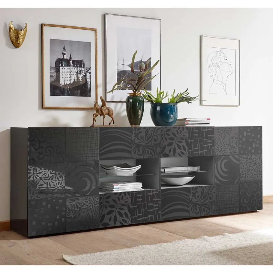 Hot Wohnen 241x84x42 Hochglänzendes Sideboard in Grau - Ipatal