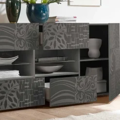 Hot Wohnen 241x84x42 Hochglänzendes Sideboard in Grau - Ipatal