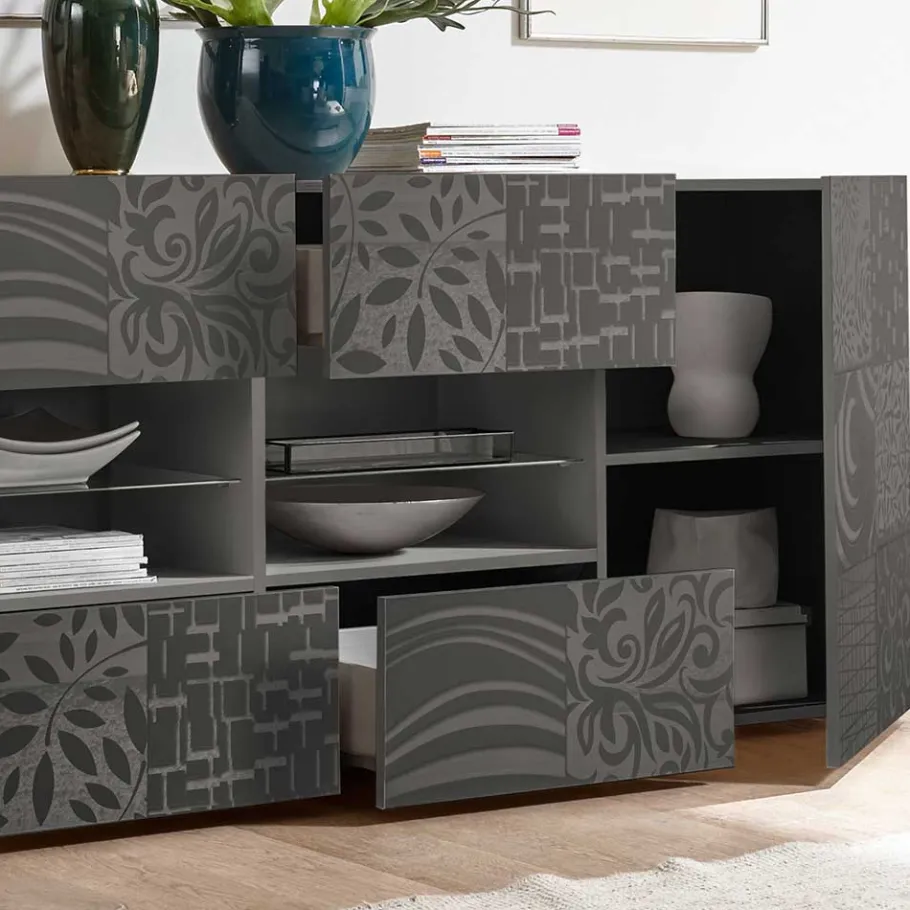 Hot Wohnen 241x84x42 Hochglänzendes Sideboard in Grau - Ipatal