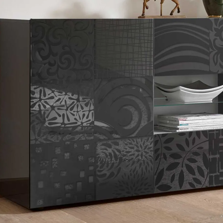 Hot Wohnen 241x84x42 Hochglänzendes Sideboard in Grau - Ipatal