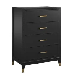 Discount Wohnen 76x106x51 Hochkommode in Schwarz und Gold - Lorenca