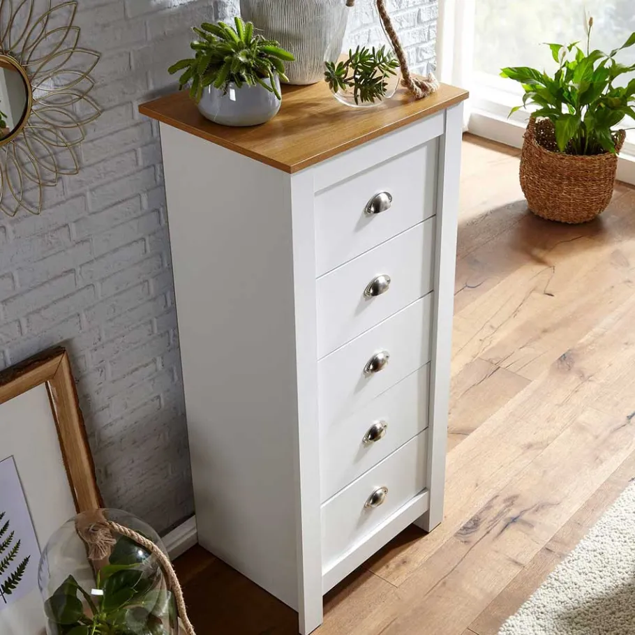 Sale Wohnen 53x114x39 Hochkommode mit fünf Schubladen - Intora