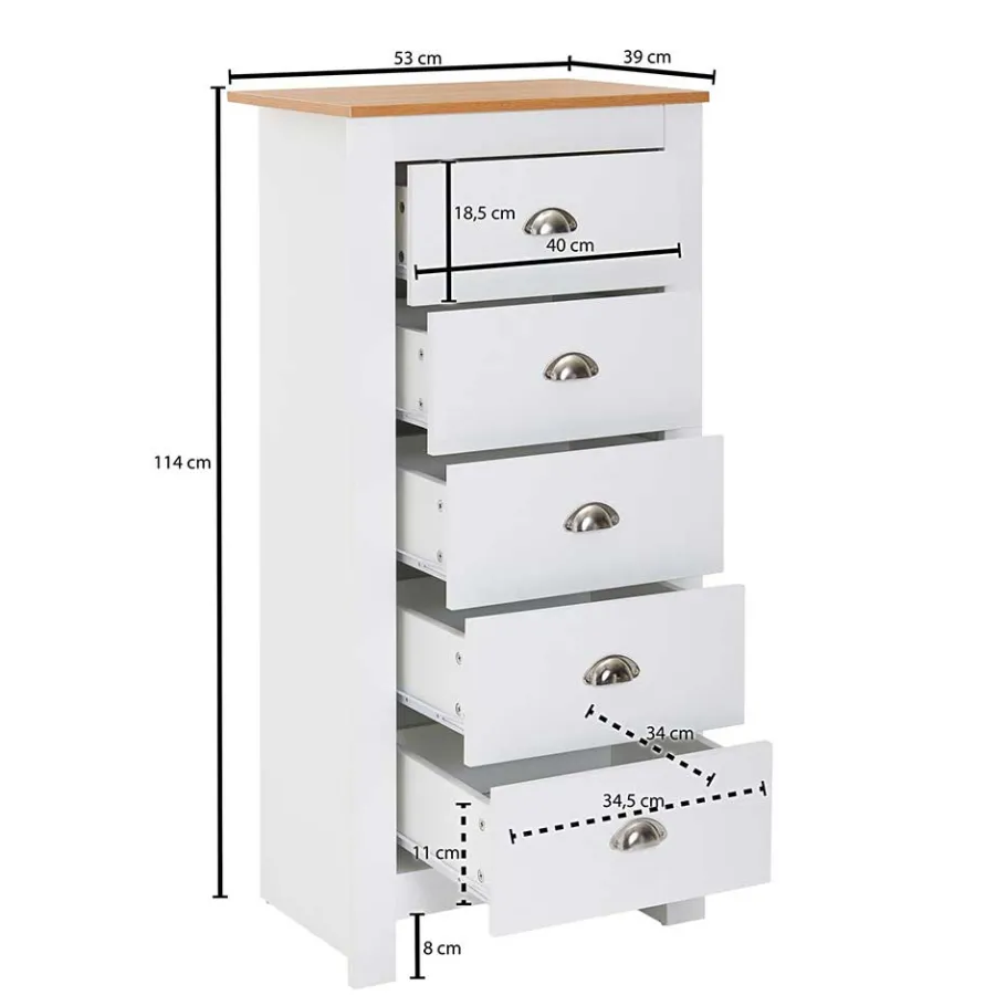 Sale Wohnen 53x114x39 Hochkommode mit fünf Schubladen - Intora