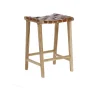Discount Wohnen 45x67x40 Hocker mit Leder Geflecht Sitz - Londres