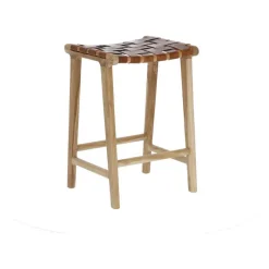 Discount Wohnen 45x67x40 Hocker mit Leder Geflecht Sitz - Londres