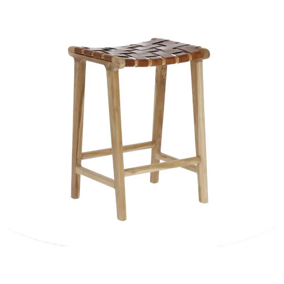 Discount Wohnen 45x67x40 Hocker mit Leder Geflecht Sitz - Londres