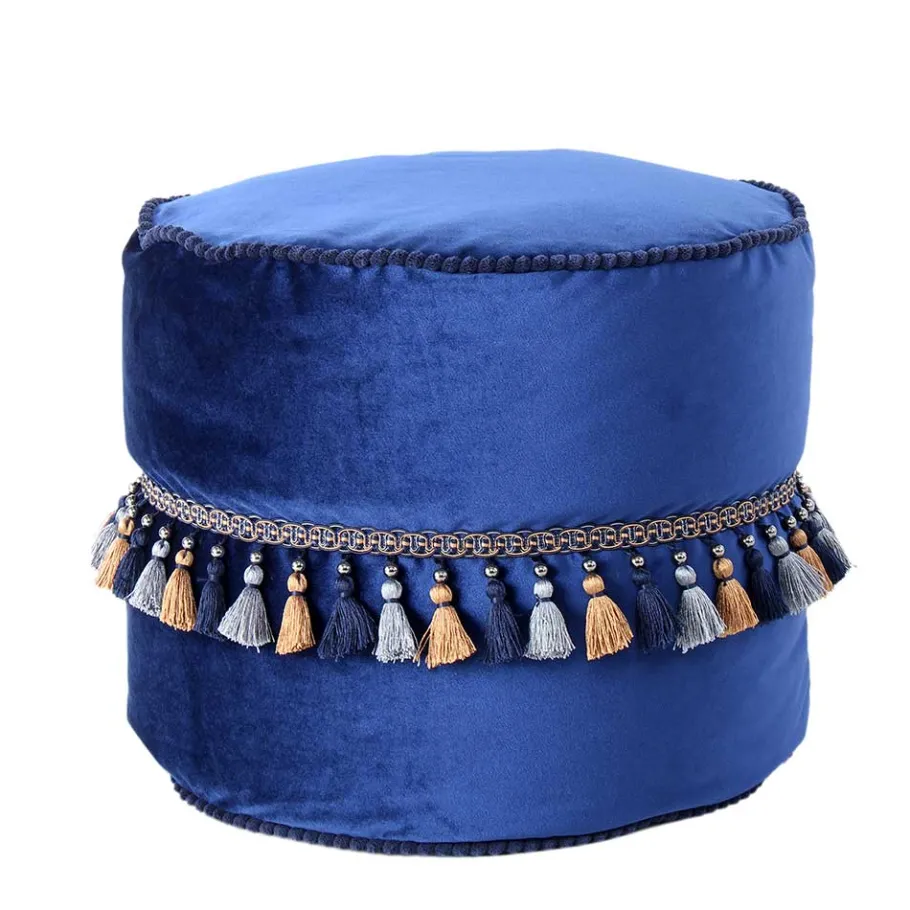 Clearance Wohnen 45x38x45 Hocker Pouf aus Samt in Blau - Quinn