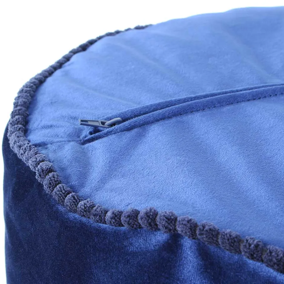 Clearance Wohnen 45x38x45 Hocker Pouf aus Samt in Blau - Quinn