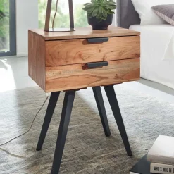 New Wohnen 47x65x35 Hohe Nachtkommode aus Akazie Natur - Ishi