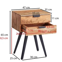 New Wohnen 47x65x35 Hohe Nachtkommode aus Akazie Natur - Ishi