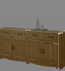 Sale Wohnen 194x89x37 Holz Sideboard aus Kiefer Natur - Vanpos