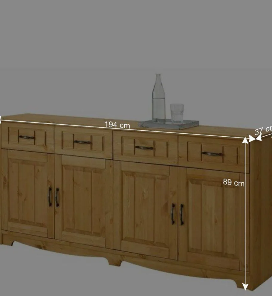 Sale Wohnen 194x89x37 Holz Sideboard aus Kiefer Natur - Vanpos