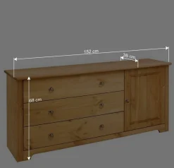 Sale Wohnen 152x68x38 Holzkommode mit 3 breiten Schubladen - Imressa