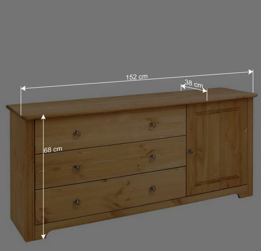 Sale Wohnen 152x68x38 Holzkommode mit 3 breiten Schubladen - Imressa