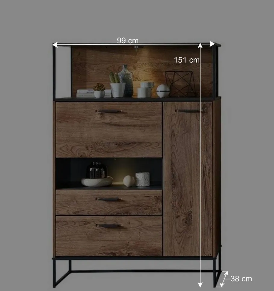 Hot Wohnen 99x151x38 Industrial Highboard fürs Wohnzimmer - Xindus