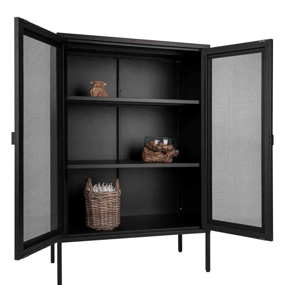 Discount Wohnen 80x120x40 Industrial Highboard mit Gittertüren - Zadegna