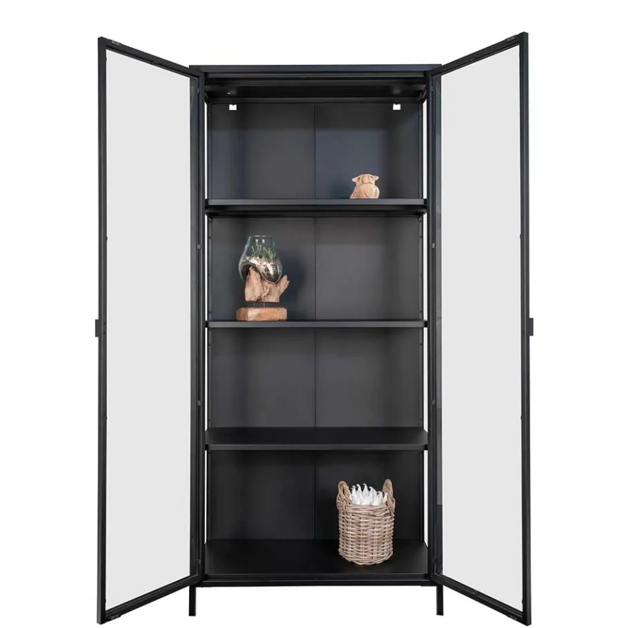 Online Wohnen 80x175x35 Industry Vitrine aus Glas & Stahl - Nikosia