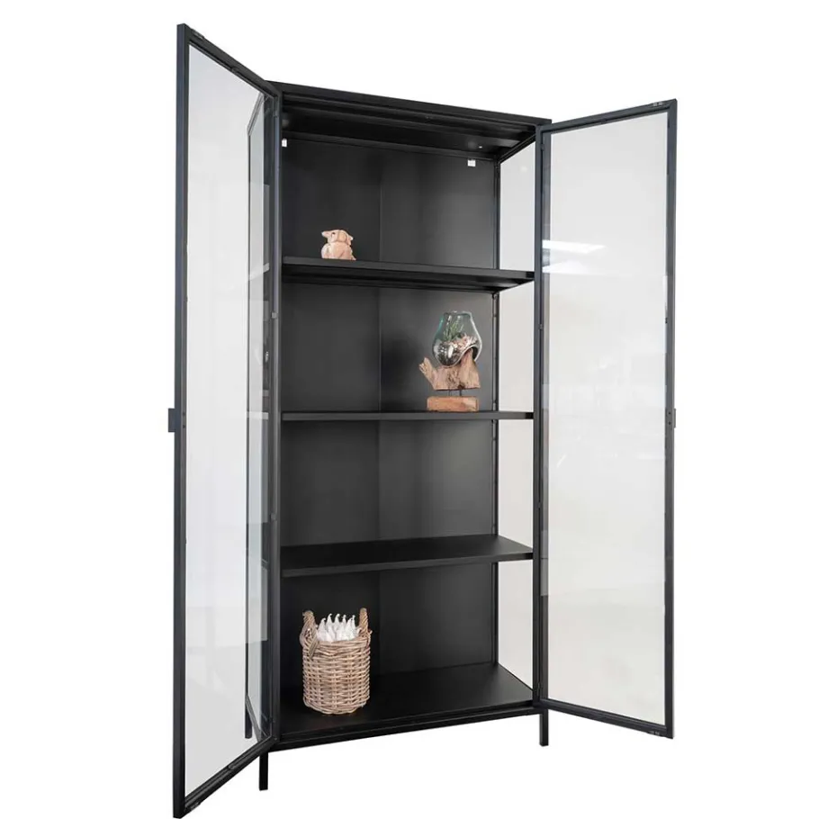 Online Wohnen 80x175x35 Industry Vitrine aus Glas & Stahl - Nikosia