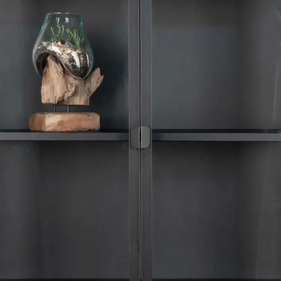 Online Wohnen 80x175x35 Industry Vitrine aus Glas & Stahl - Nikosia