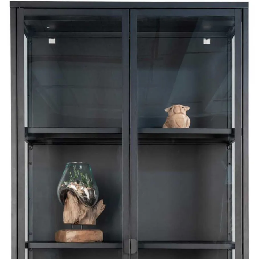 Online Wohnen 80x175x35 Industry Vitrine aus Glas & Stahl - Nikosia