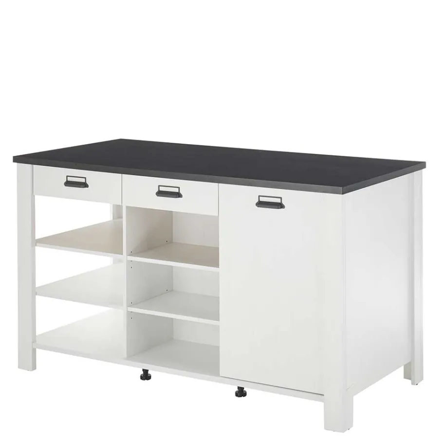Sale Wohnen 161x93x77 Kücheninsel in Weiß & Anthrazit - Eture