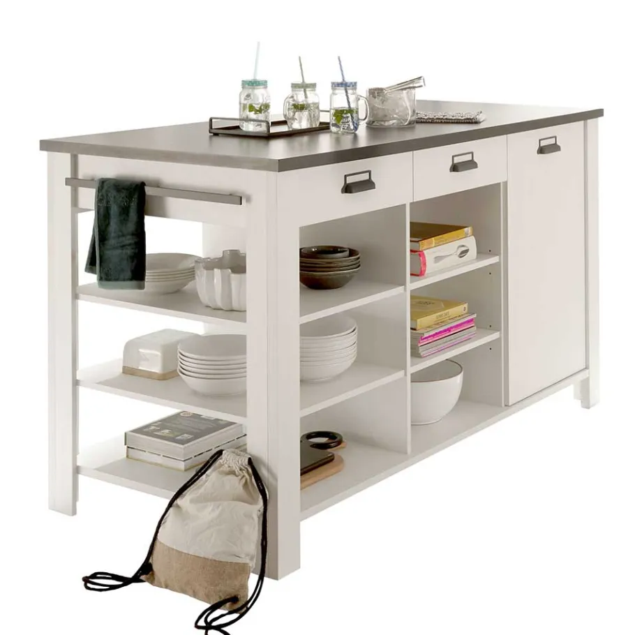 Sale Wohnen 161x93x77 Kücheninsel in Weiß & Anthrazit - Eture