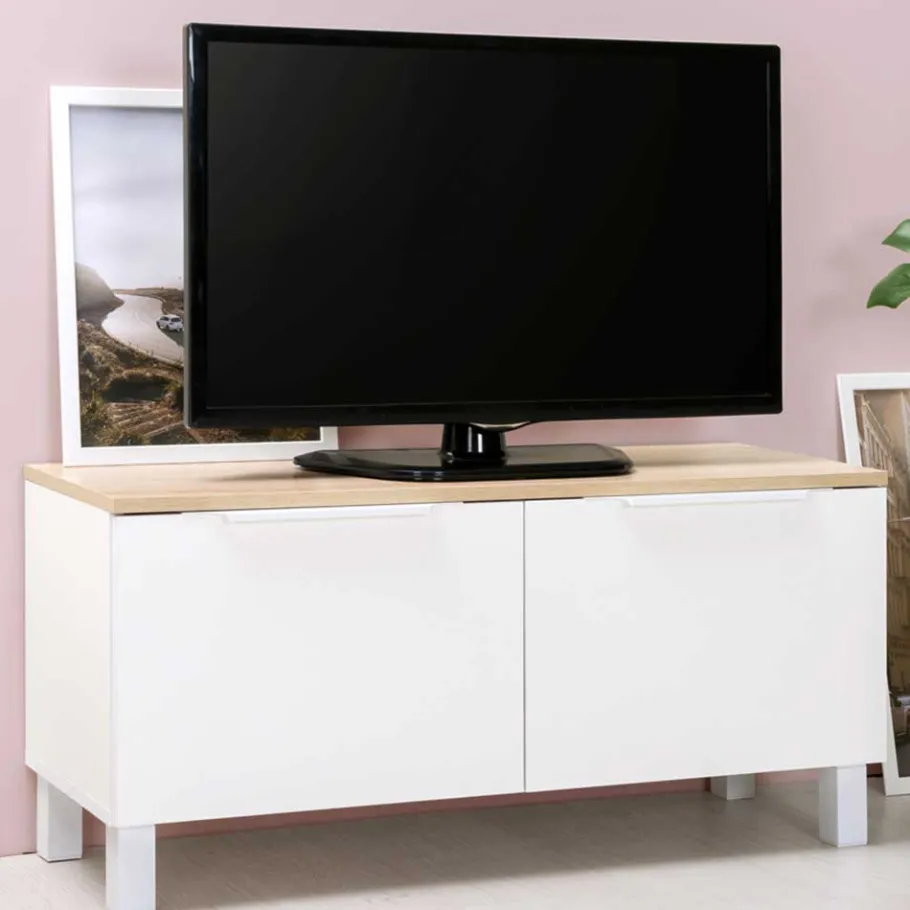 Online Wohnen 93x44x35 Kleiner TV Unterschrank in Weiß - Astrid