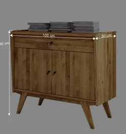 New Wohnen 100x90x50 Kombi-Kommode aus Wildeiche Holz - Hardus