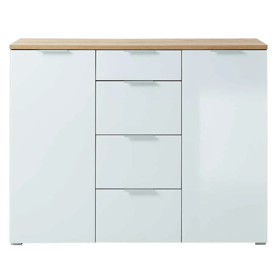 New Wohnen 135x105x40 Kombikommode in Weiß & Eiche - Reestyl