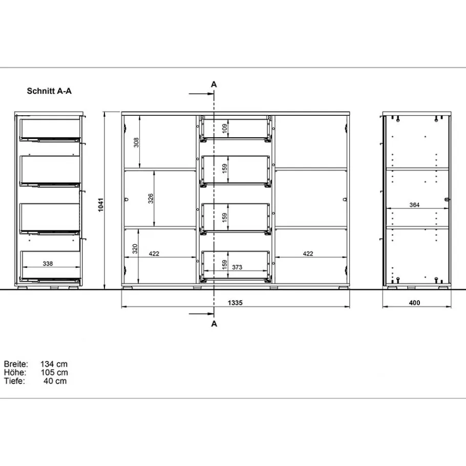 New Wohnen 135x105x40 Kombikommode in Weiß & Eiche - Reestyl