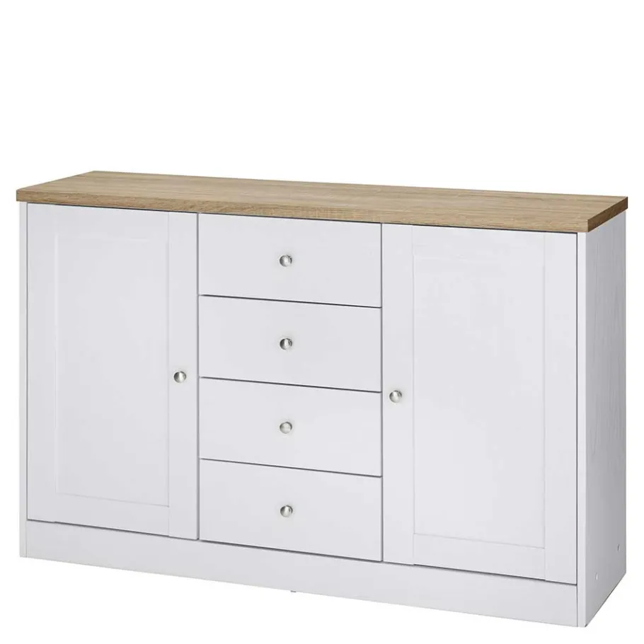 Discount Wohnen 120x80x35 Kommode in Weiß mit Sonoma Eiche - Nudion I