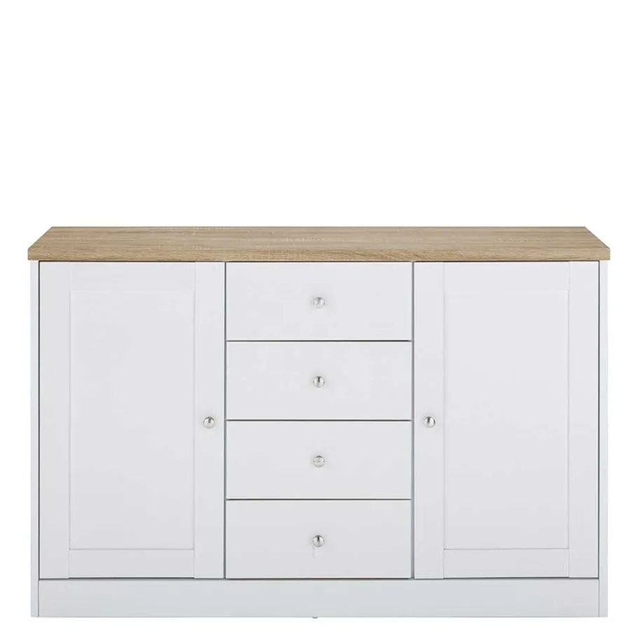 Discount Wohnen 120x80x35 Kommode in Weiß mit Sonoma Eiche - Nudion I