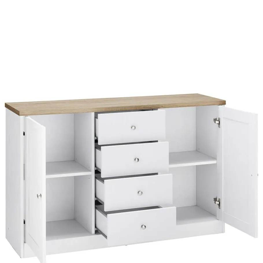 Discount Wohnen 120x80x35 Kommode in Weiß mit Sonoma Eiche - Nudion I