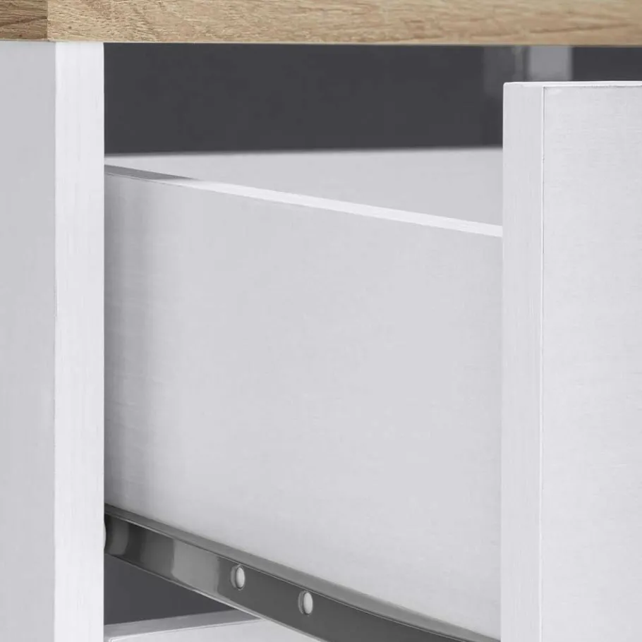 Discount Wohnen 120x80x35 Kommode in Weiß mit Sonoma Eiche - Nudion I