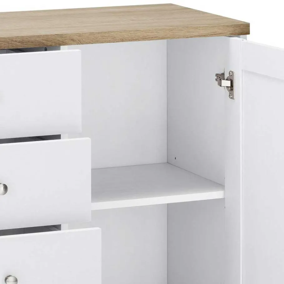 Discount Wohnen 120x80x35 Kommode in Weiß mit Sonoma Eiche - Nudion I