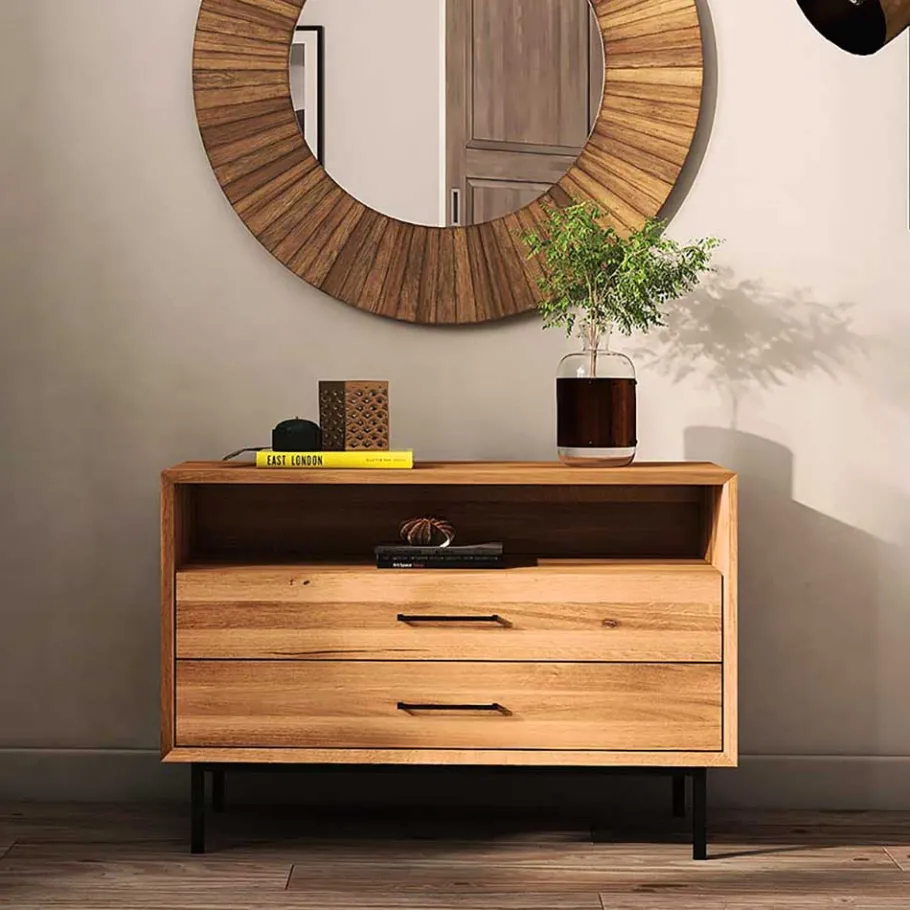 Outlet Wohnen 97x65x45 Kommode mit Fach & 2 Schubladen - Kerfa