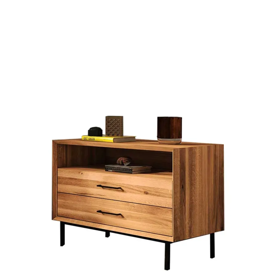 Outlet Wohnen 97x65x45 Kommode mit Fach & 2 Schubladen - Kerfa