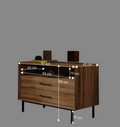 Outlet Wohnen 97x65x45 Kommode mit Fach & 2 Schubladen - Kerfa