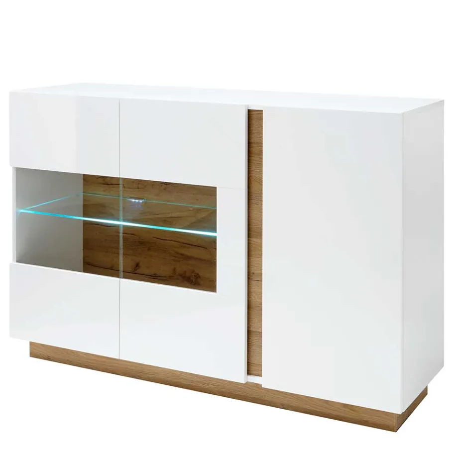 Discount Wohnen 138x91x40 Kommode mit Glas 3-türig - Myrda