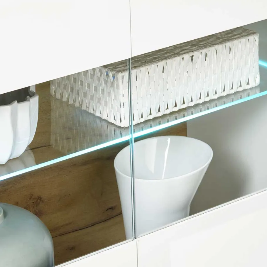 Discount Wohnen 138x91x40 Kommode mit Glas 3-türig - Myrda