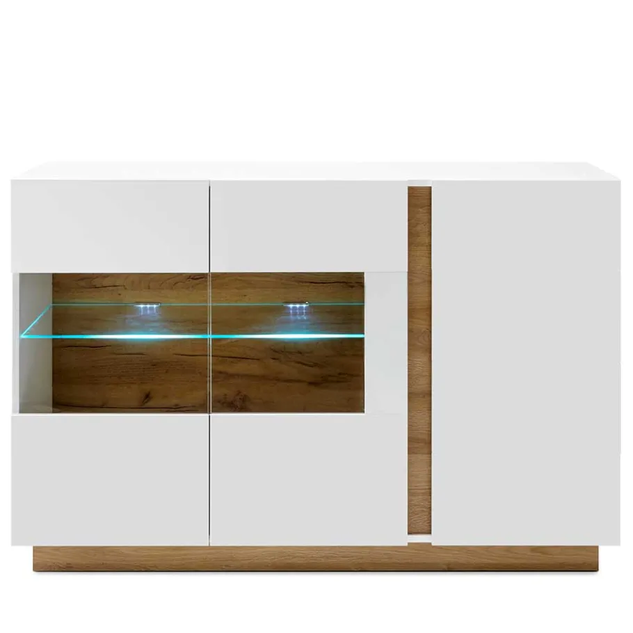 Discount Wohnen 138x91x40 Kommode mit Glas 3-türig - Myrda