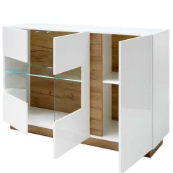 Discount Wohnen 138x91x40 Kommode mit Glas 3-türig - Myrda