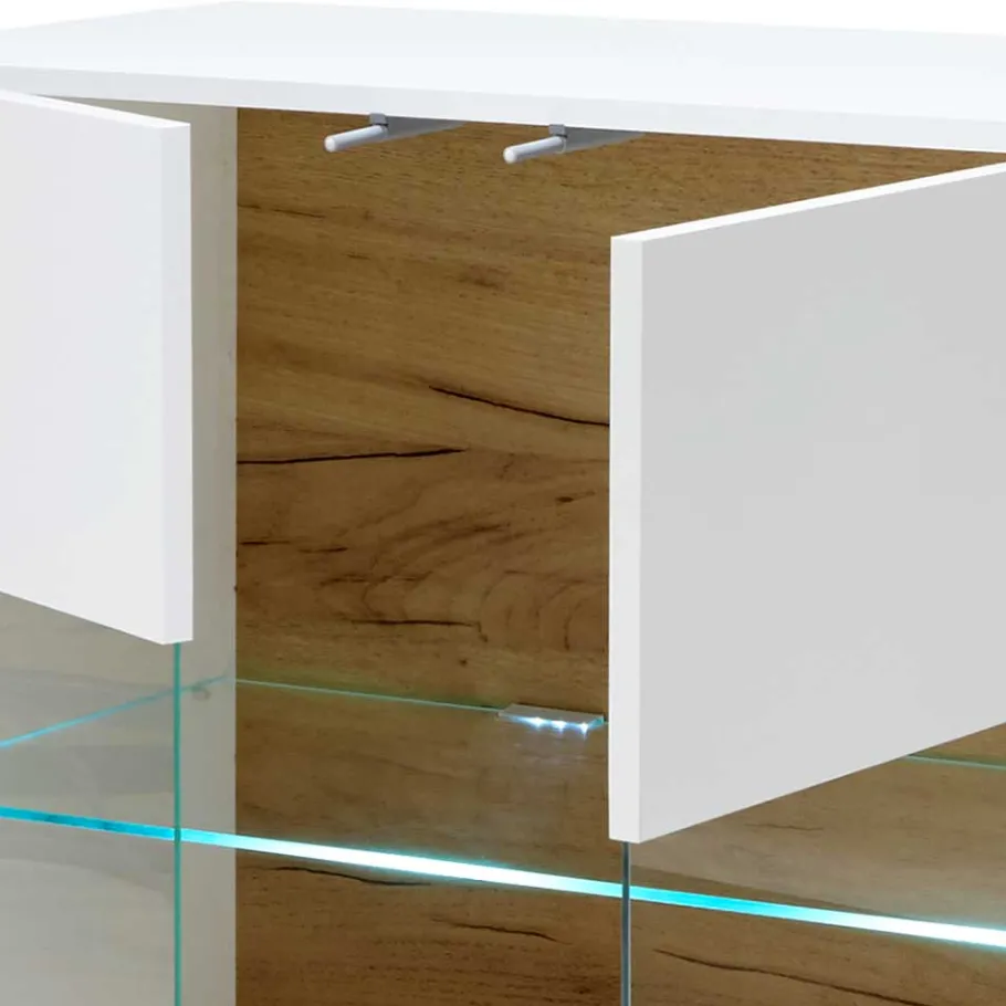 Discount Wohnen 138x91x40 Kommode mit Glas 3-türig - Myrda