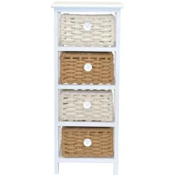 Outlet Wohnen 30x73x25 Kommode mit vier Körben in Weiß - Udolph