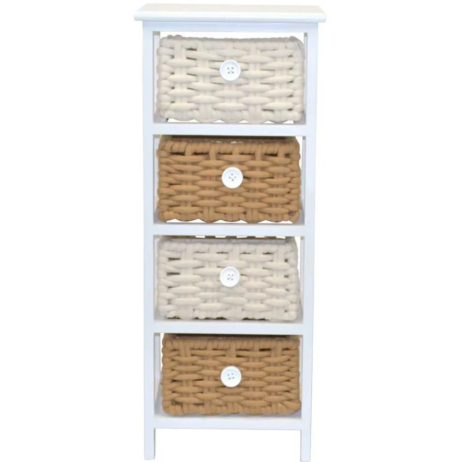 Outlet Wohnen 30x73x25 Kommode mit vier Körben in Weiß - Udolph